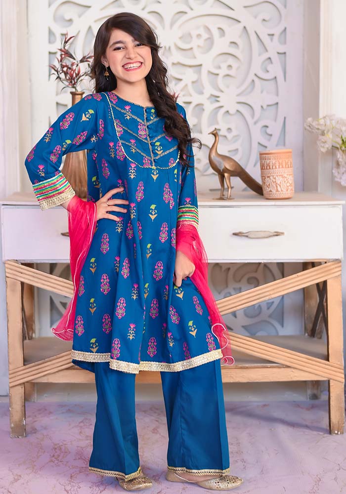BLUE HILLS FRILL AND FLARE PURE GEORGETTE GOWN Stunning catalog Rehmat  Boutique