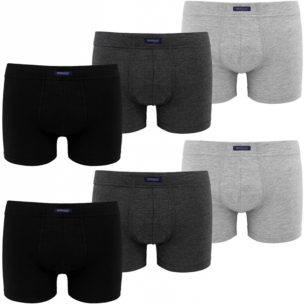 Buy BRUBAKER Men's Cotton Stretch Boxer Briefs Shorts Black/Grey ...