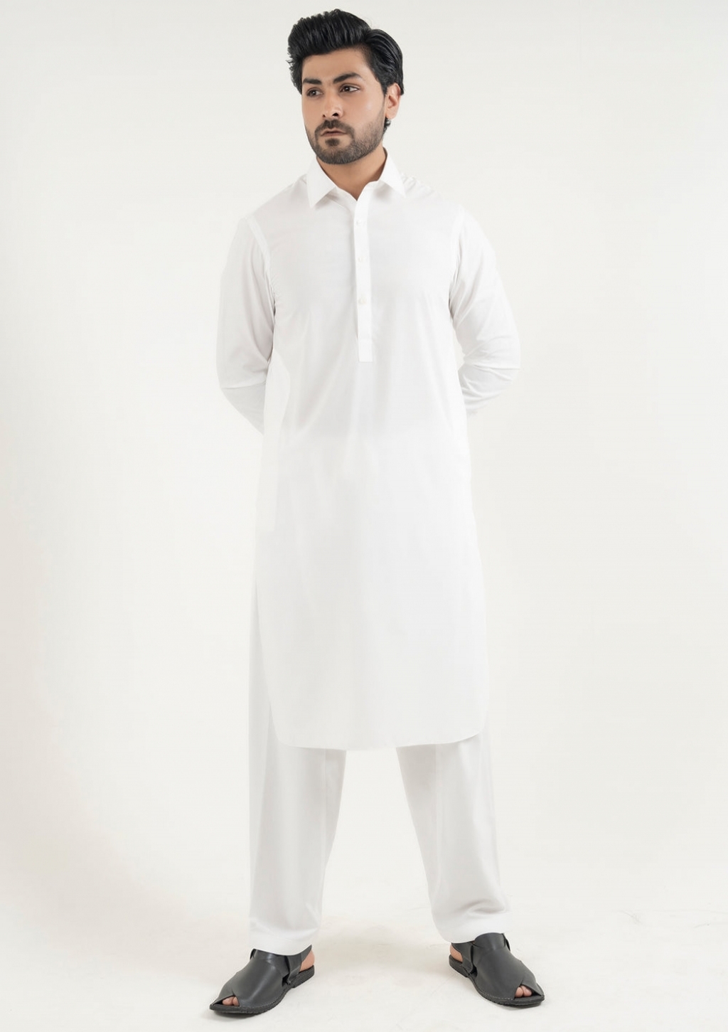 Buy Midas Men Fine Wash and Wear White Pearl Shalwar Kameez-Collar-By ...