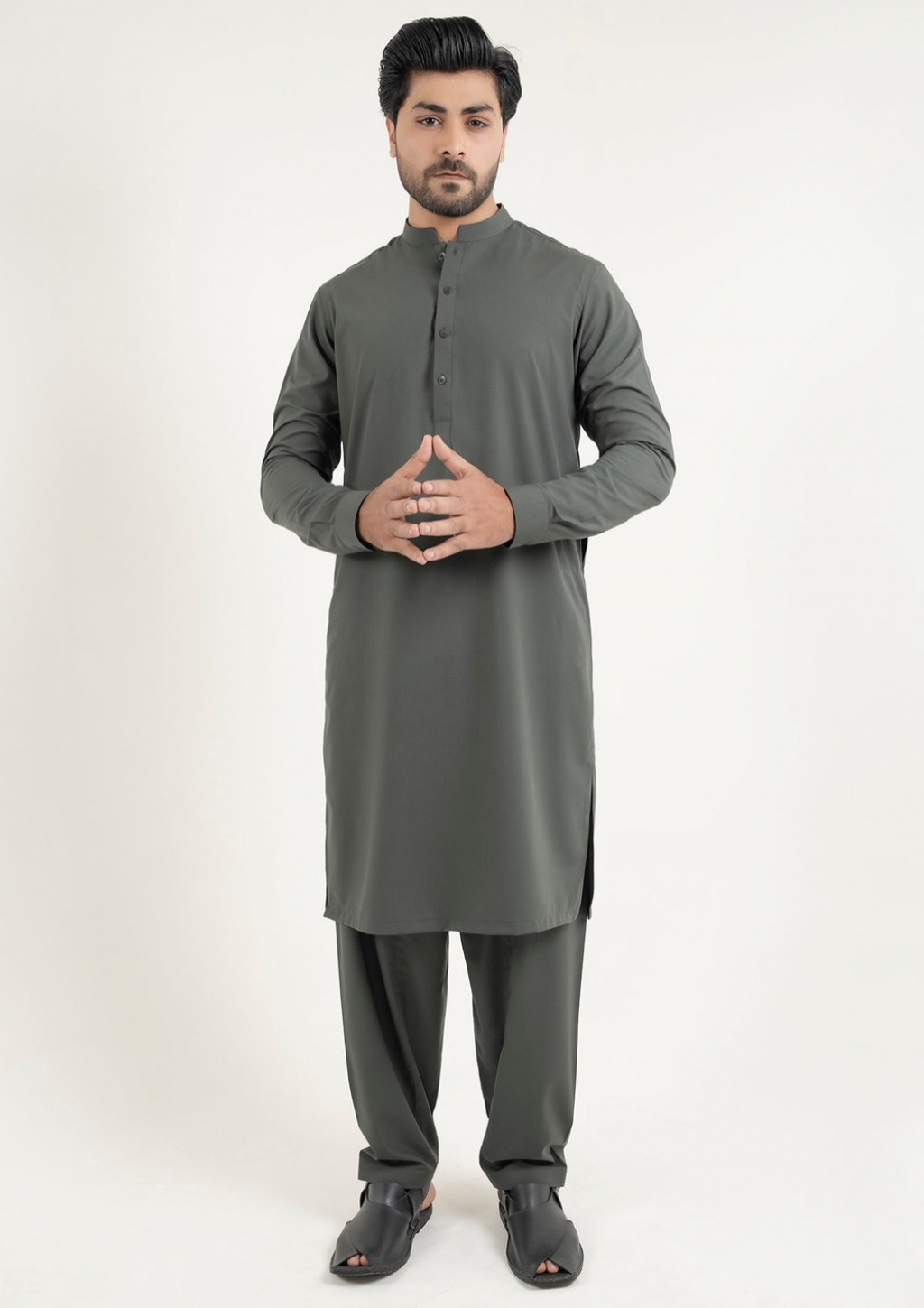 Buy Midas Men Fine Wash and Wear Dark green Shalwar Kameez-Ban-By Janab ...