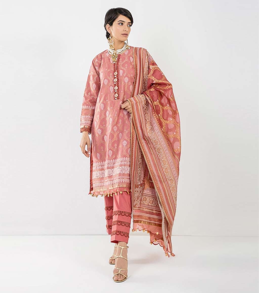 Buy Pink Khaadi Sale Unstitched 3pc Jacquard Suit For Women In Pakistan Online Shopping In 