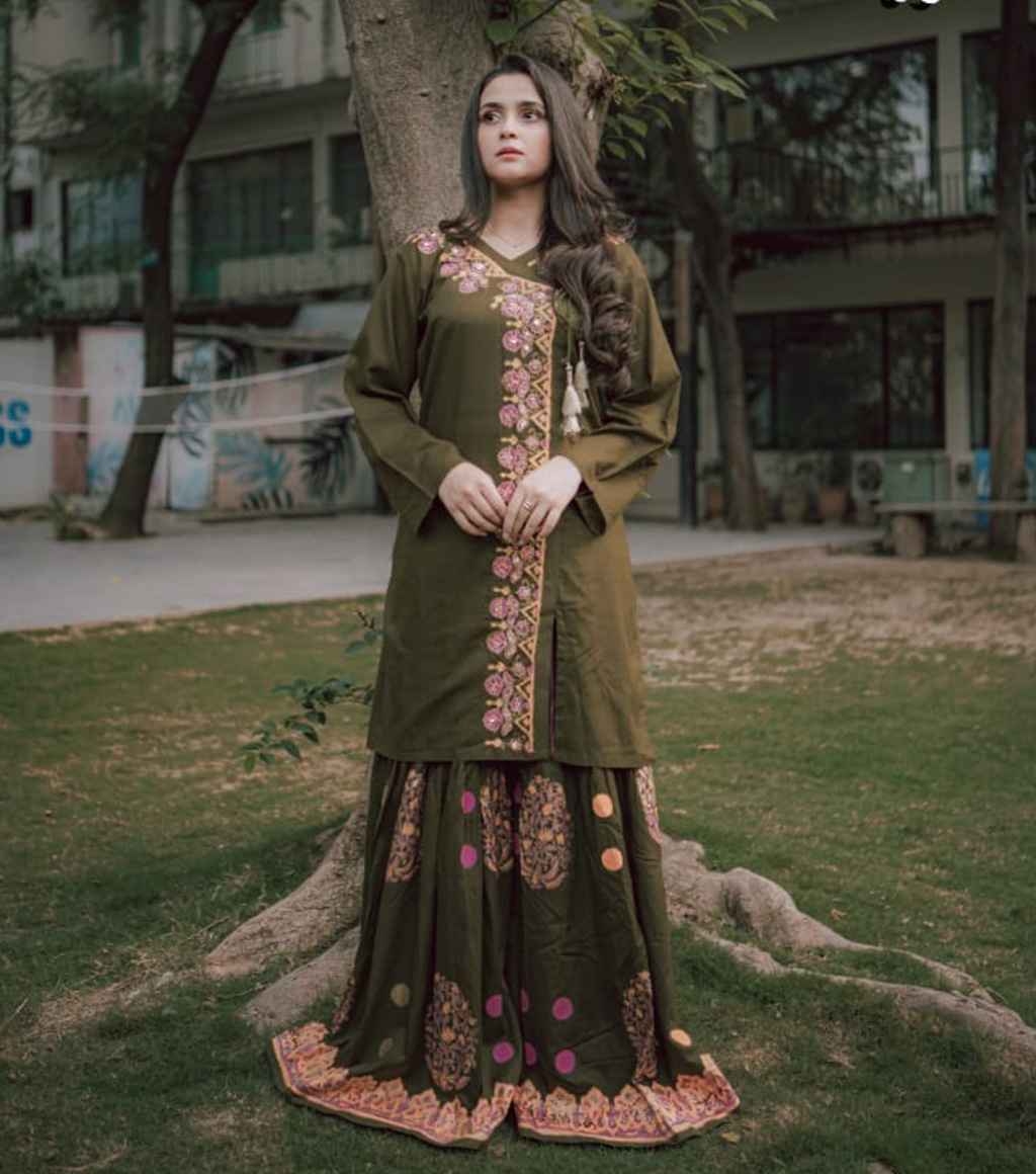 Buy Green Ethnic Wear Gharara 3pc Suit For Women By Khatoonwear in Pakistan